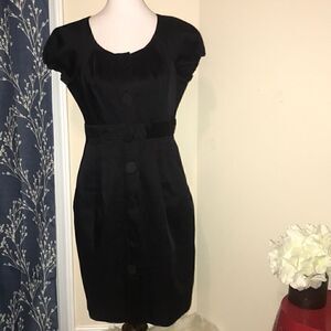 Tibi Black Sheath Dress with Oversized Buttons